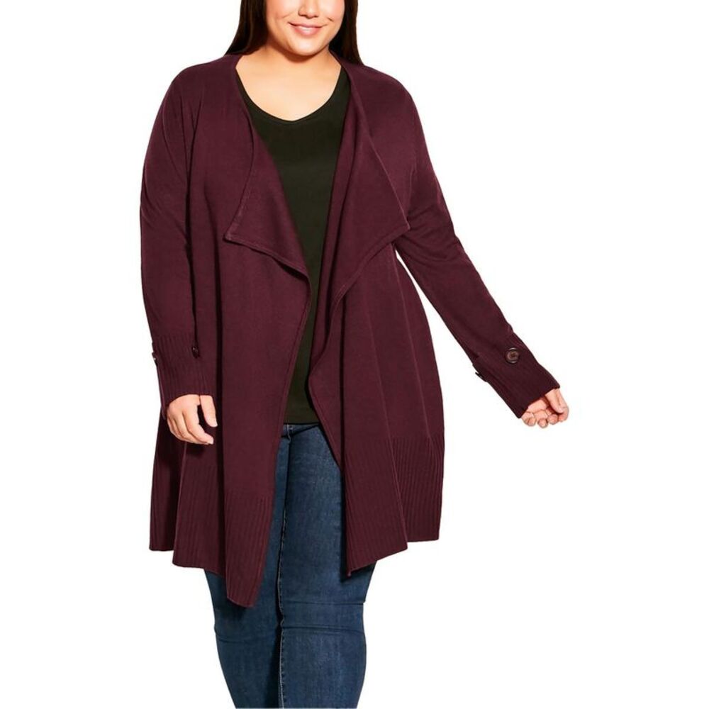 Avenue Womens Purple Knit Long Sleeves Cardigan Sweater Top Plus NWT